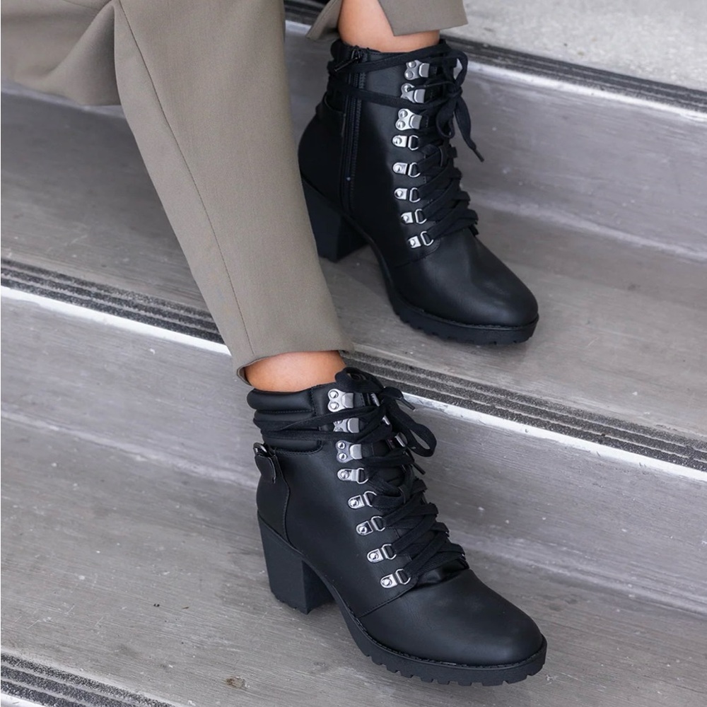 MIA Black Lace-Up Boots with Silver Accents